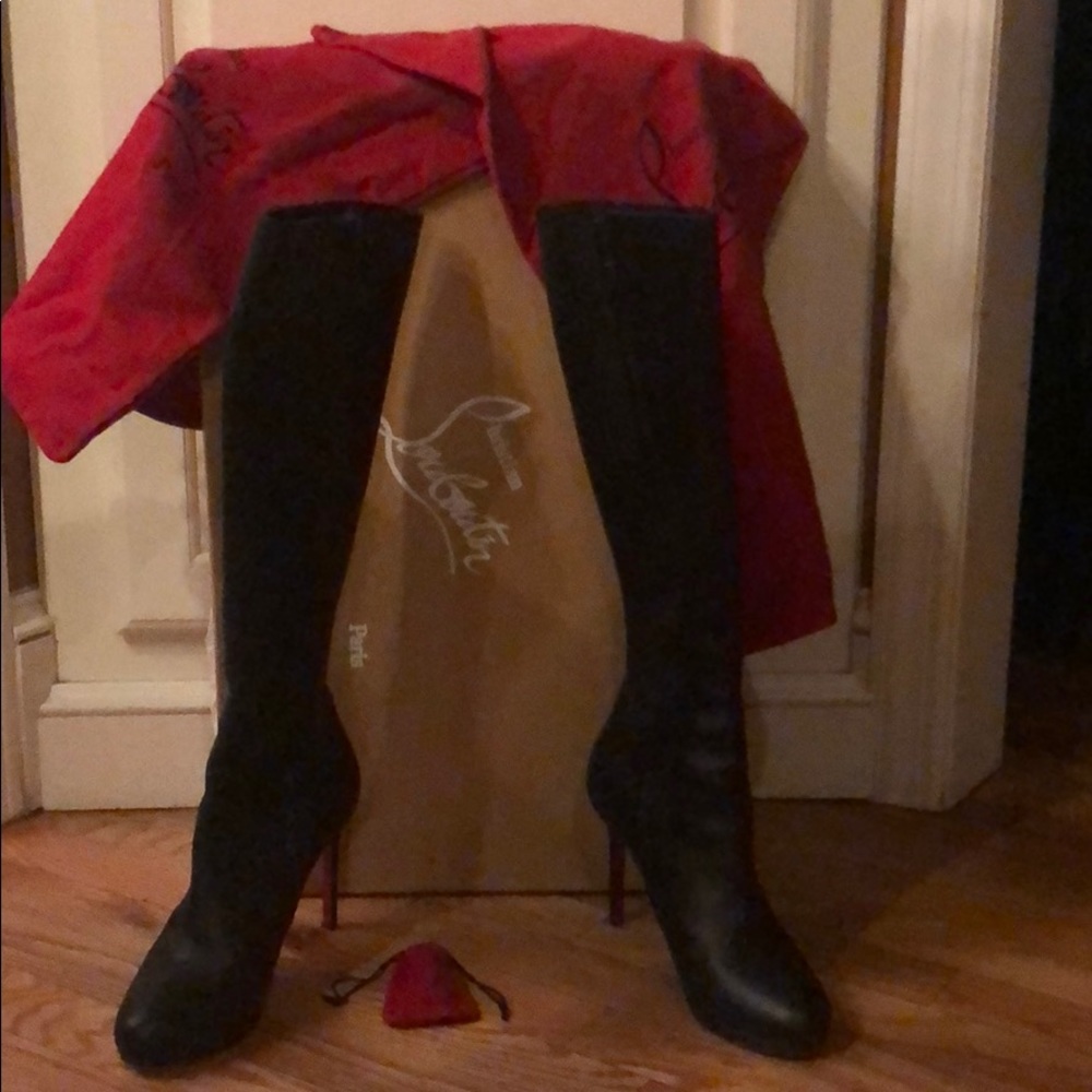 Louboutin black Botakiti leather 100 mm boots
